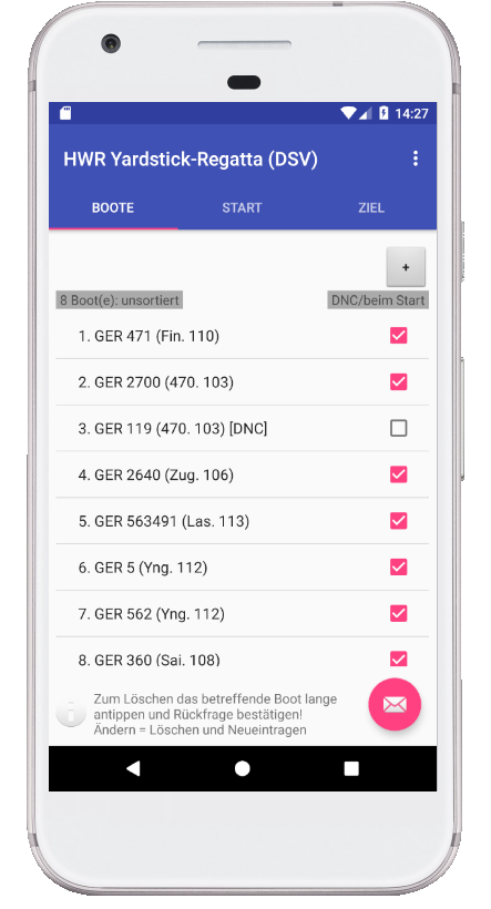 Die fr die Regatta registrierten Boote. Sind sie schon am Start?